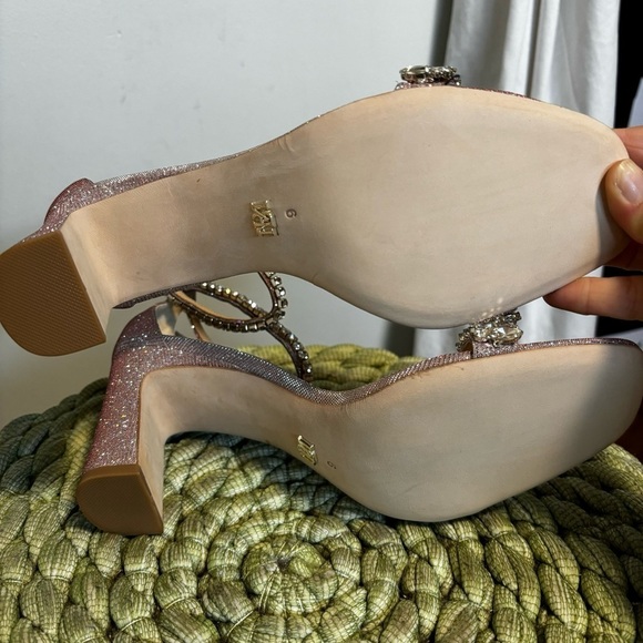Badgley Mischka Harriet Open Square Toe Rhinestone Rose Gold Block Heel NWOB - Picture 11 of 12